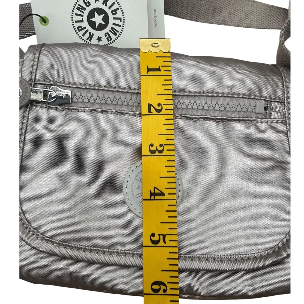 Kipling Metallic Pewter Nylon Crossbody Bag with‎ Monkey Keychain NWT